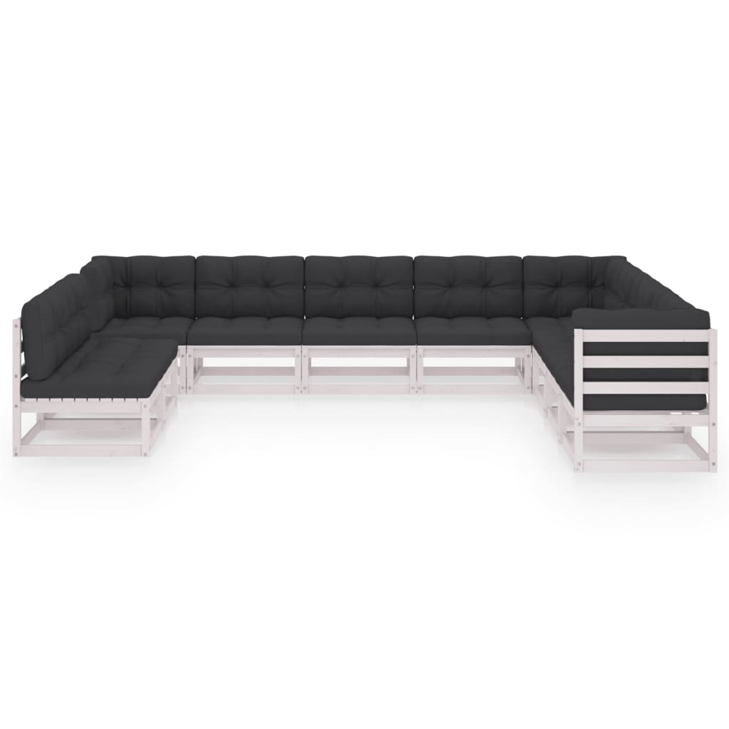 10-tlg. Garten-Lounge-Set mit Kissen Weiss Kiefer Massivholz